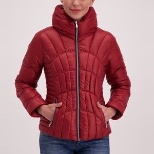 black rivet cranberry down puffer coat